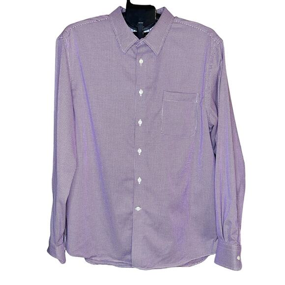 What’s Men’s XL Slim Fit Non-Iron Houndstooth Shirt Maroon Purple Retro Office - Picture 1 of 9